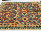 7x10ft Kilim Multicolor Rug – Large Handwoven Wool Area Rug, Tribal Afghan Flatweave Carpet, Boho decor, rug for living room 293x202 cm
