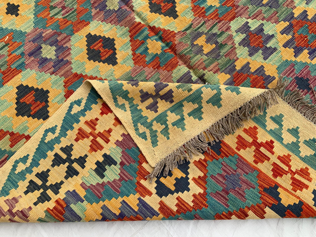 7x10ft Kilim Multicolor Rug – Large Handwoven Wool Area Rug, Tribal Afghan Flatweave Carpet, Boho decor, rug for living room 293x202 cm