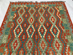 7x10ft, Large flatweave Afghan Kilim Rug, Turkmen Handmade Wool Area Rug, Green and Red Rug, Rug for Living Room, Bedroom Rug 283 x 206 cm