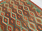 7x10ft, Large flatweave Afghan Kilim Rug, Turkmen Handmade Wool Area Rug, Green and Red Rug, Rug for Living Room, Bedroom Rug 283 x 206 cm
