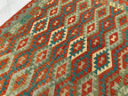 7x10ft, Large flatweave Afghan Kilim Rug, Turkmen Handmade Wool Area Rug, Green and Red Rug, Rug for Living Room, Bedroom Rug 283 x 206 cm