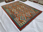 Large Handwoven Afghan Kilim Rug, 9.10x6.7ft, Flatweave Turkmen Wool Area Rug, Multicolor Kilim Rug, Rug for Farmhouse, Picnic Outdoor Use