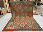 Large Handwoven Afghan Kilim Rug, 9.10x6.7ft, Flatweave Turkmen Wool Area Rug, Multicolor Kilim Rug, Rug for Farmhouse, Picnic Outdoor Use