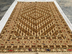 5x7ft Handmade Wool Rug – Brown & Beige Geometric Pattern Area Carpet | Tribal Boho Floor Decor | Hand-Knotted Oriental Rug for Living Room