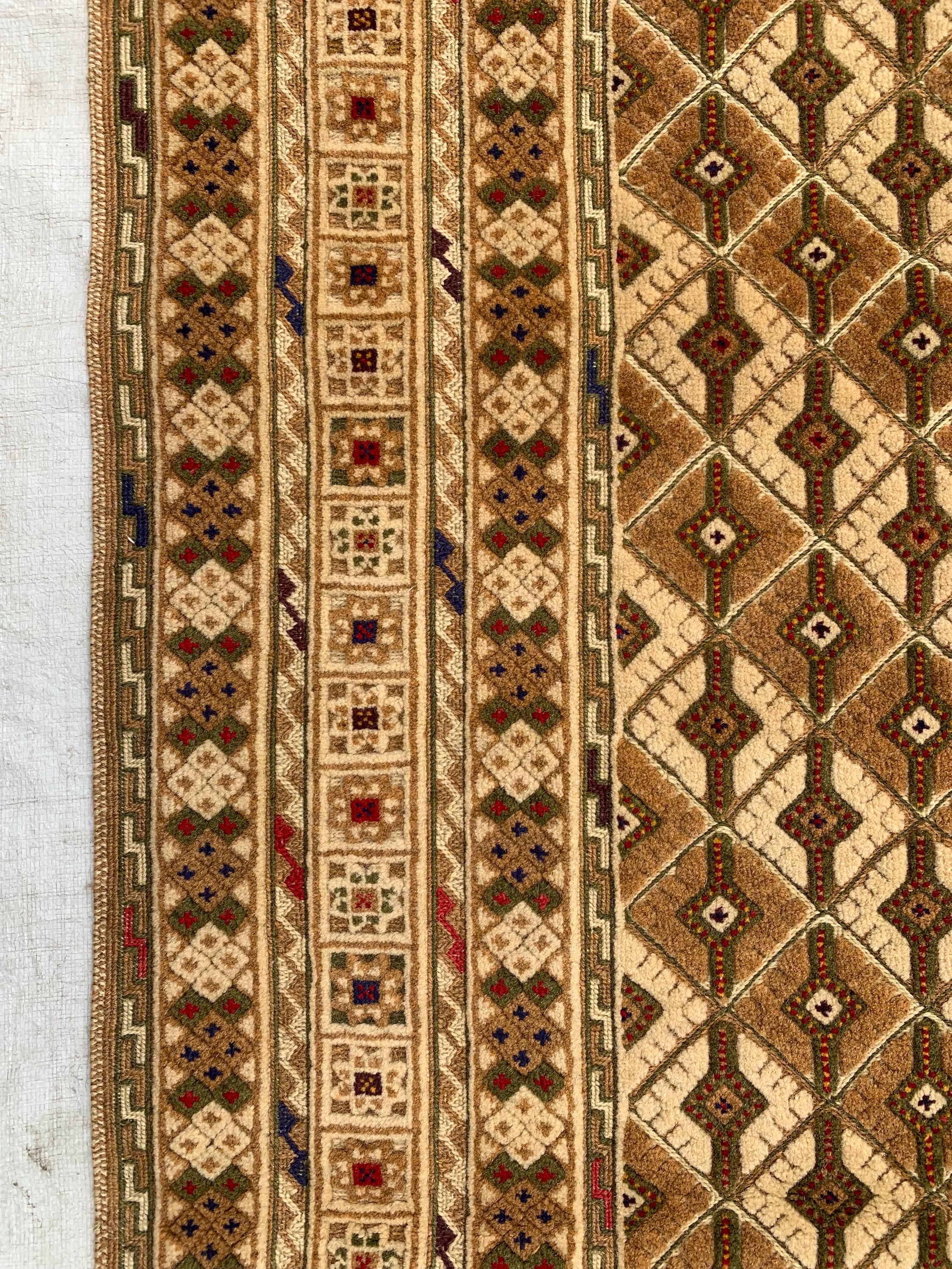 5x7ft Handmade Wool Rug – Brown & Beige Geometric Pattern Area Carpet | Tribal Boho Floor Decor | Hand-Knotted Oriental Rug for Living Room