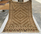 5x7ft Handmade Wool Rug – Brown & Beige Geometric Pattern Area Carpet | Tribal Boho Floor Decor | Hand-Knotted Oriental Rug for Living Room