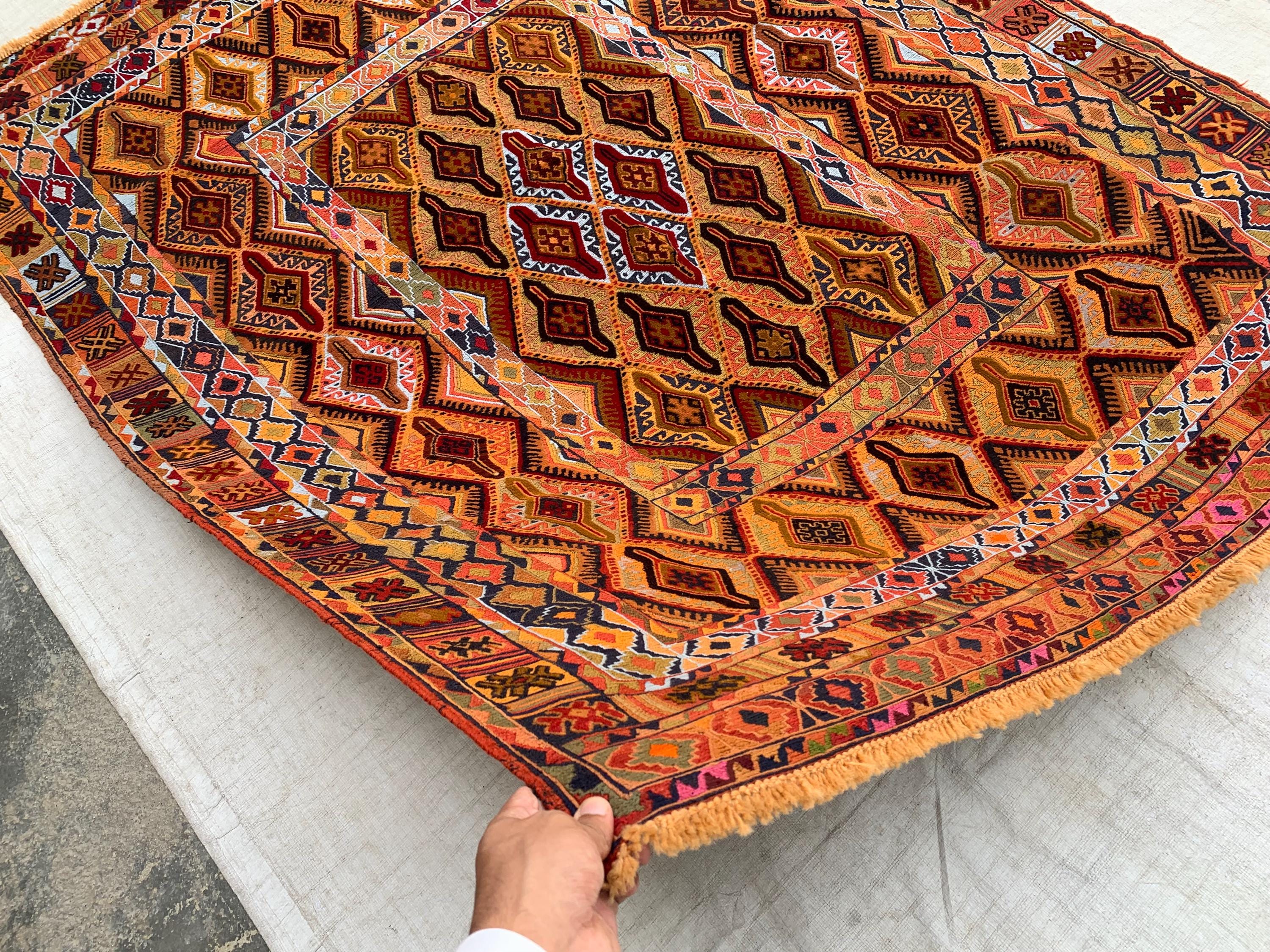 5x6ft, Tribal Kilim Rug – Handmade Wool Flatweave Persian Geometric Carpet | Boho Ethnic Area Rug for Living Room, Entryway or Wall Decor