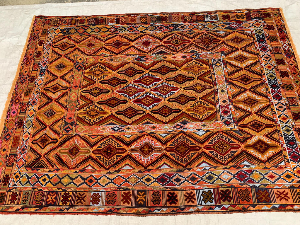 5x6ft, Tribal Kilim Rug – Handmade Wool Flatweave Persian Geometric Carpet | Boho Ethnic Area Rug for Living Room, Entryway or Wall Decor