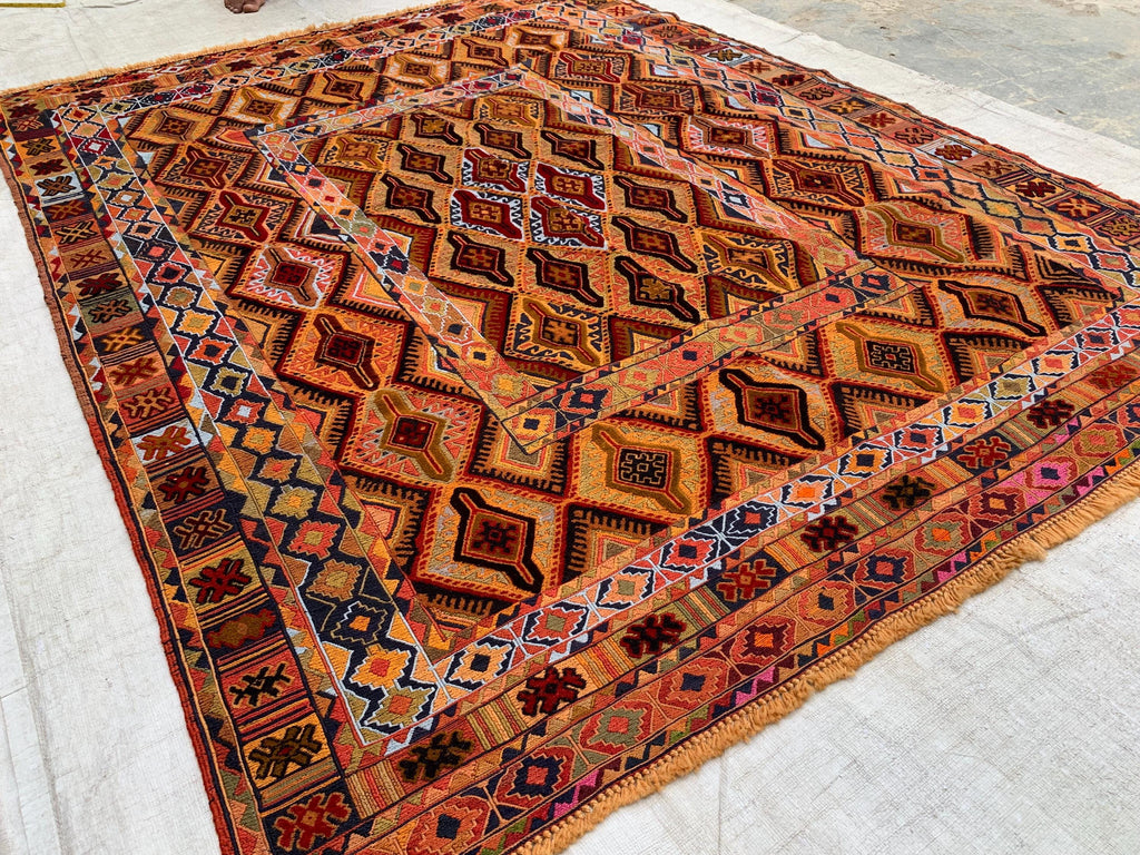 5x6ft, Tribal Kilim Rug – Handmade Wool Flatweave Persian Geometric Carpet | Boho Ethnic Area Rug for Living Room, Entryway or Wall Decor