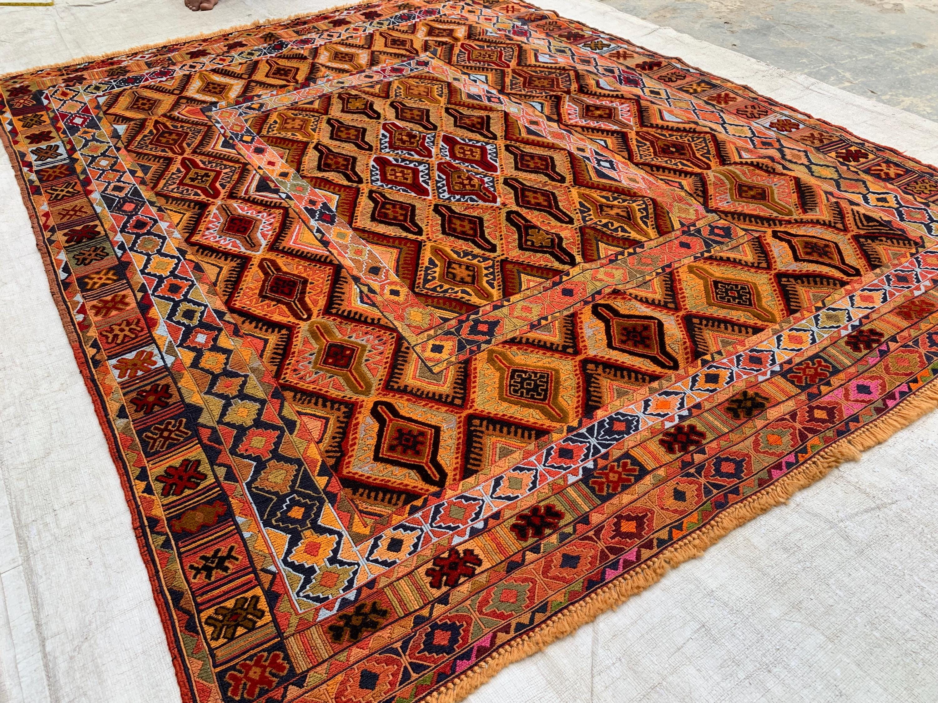 5x6ft, Tribal Kilim Rug – Handmade Wool Flatweave Persian Geometric Carpet | Boho Ethnic Area Rug for Living Room, Entryway or Wall Decor