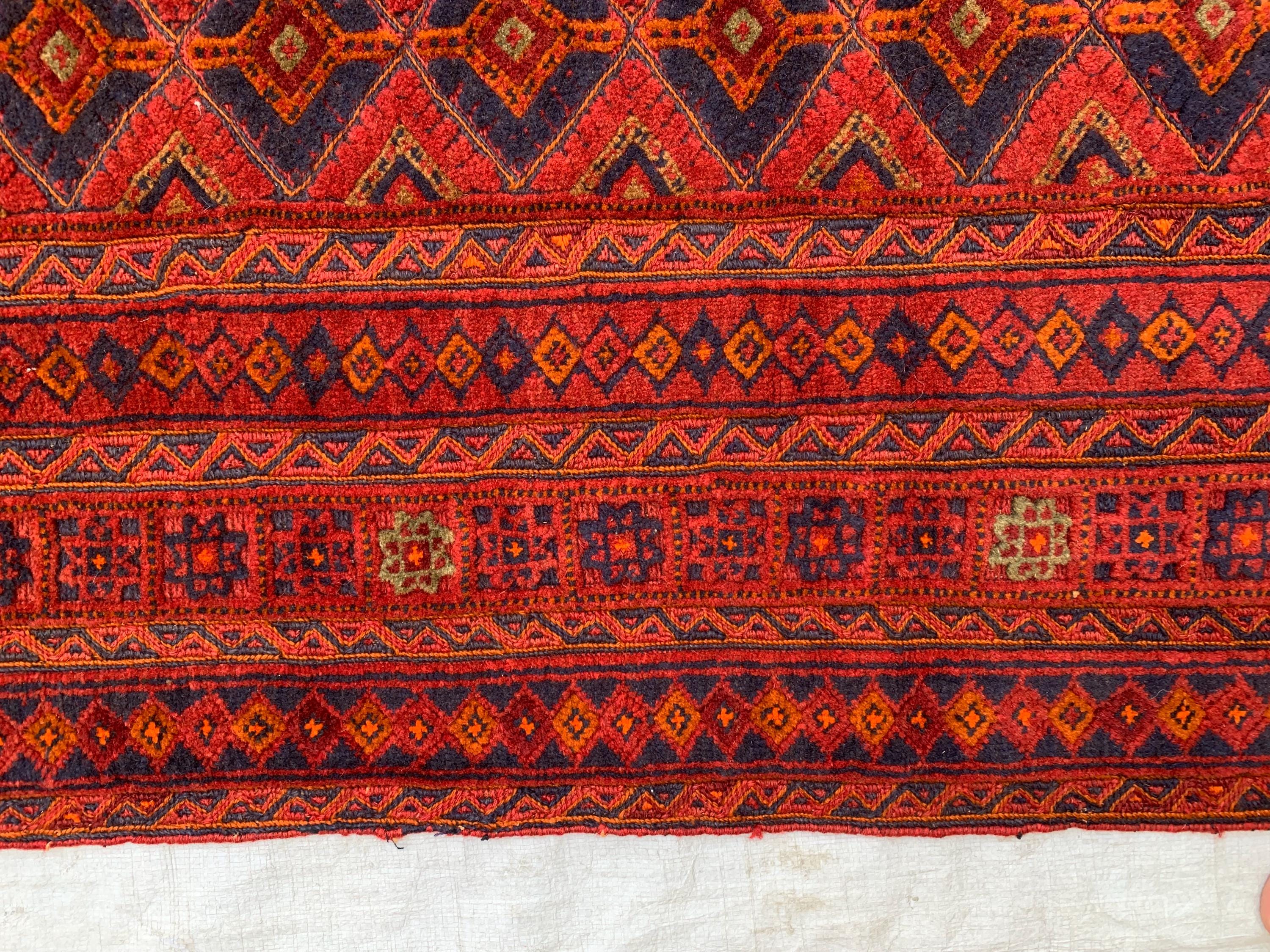 4'6x5'6ft, Vintage Afghan Rug – Handmade Wool Red and Blue Tribal Carpet | Geometric Oriental Area Rug for Living Room, Bedroom or Office