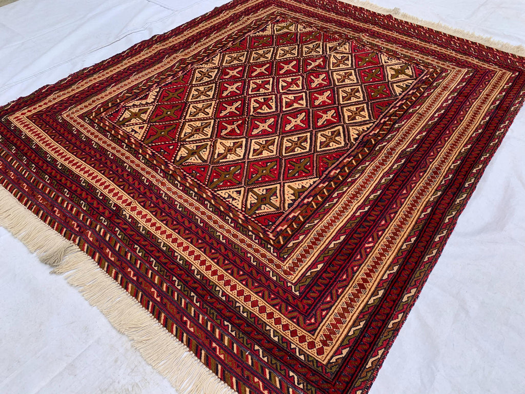 Handwoven Tribal Traditional Afghan Rug, 5.4x4.4ft, Turkmen Wool Area Rug, Rug for bedroom, Office, Boho home decor