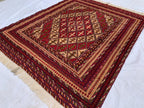 Handwoven Tribal Traditional Afghan Rug, 5.4x4.4ft, Turkmen Wool Area Rug, Rug for bedroom, Office, Boho home decor