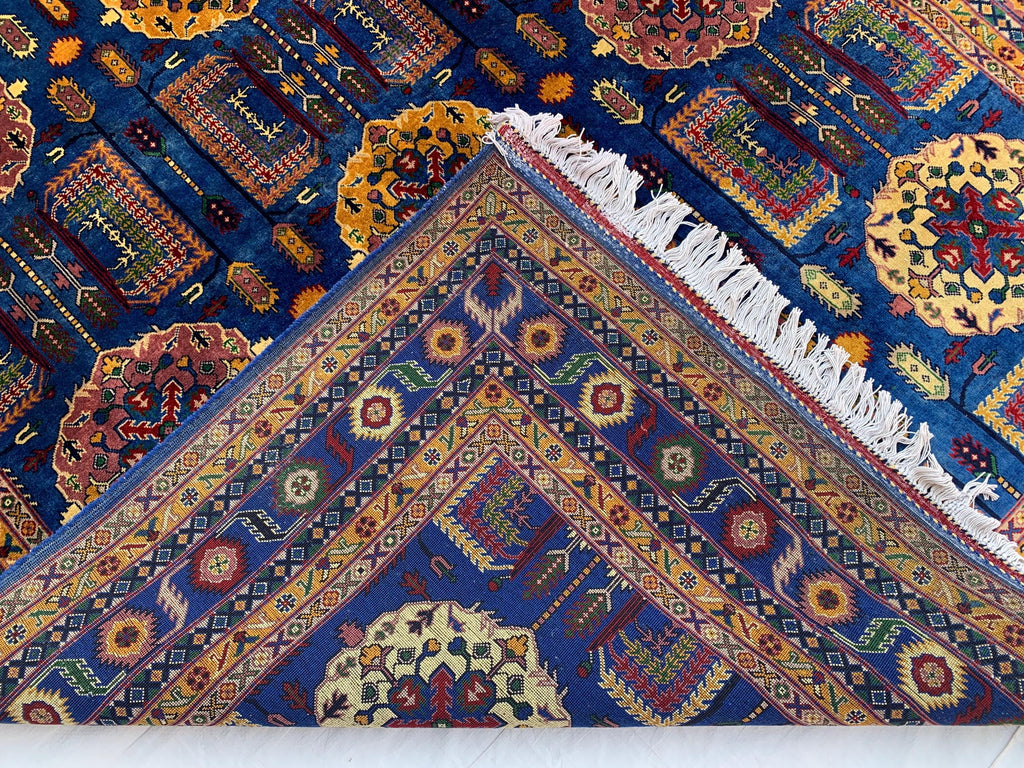 Navy Blue Beljik Rug 6x8ft – Hand-Knotted Afghan Wool Area Rug, Tribal Geometric Design, Oriental Carpet, Boho Home Decor, Living room rug