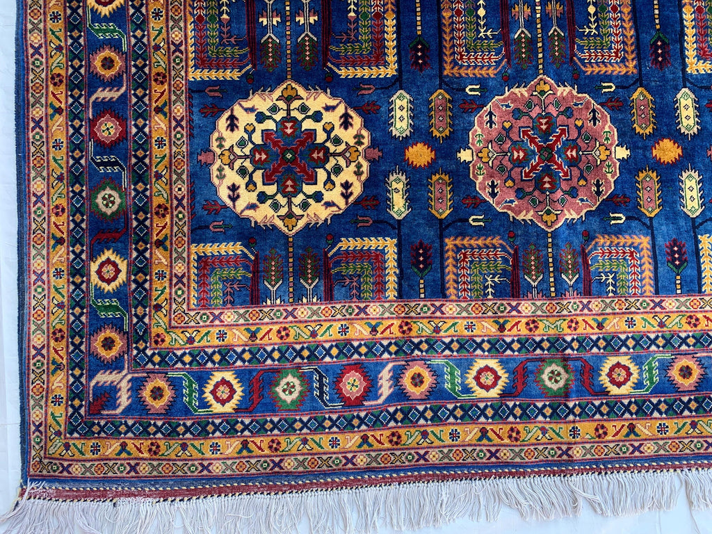 Navy Blue Beljik Rug 6x8ft – Hand-Knotted Afghan Wool Area Rug, Tribal Geometric Design, Oriental Carpet, Boho Home Decor, Living room rug