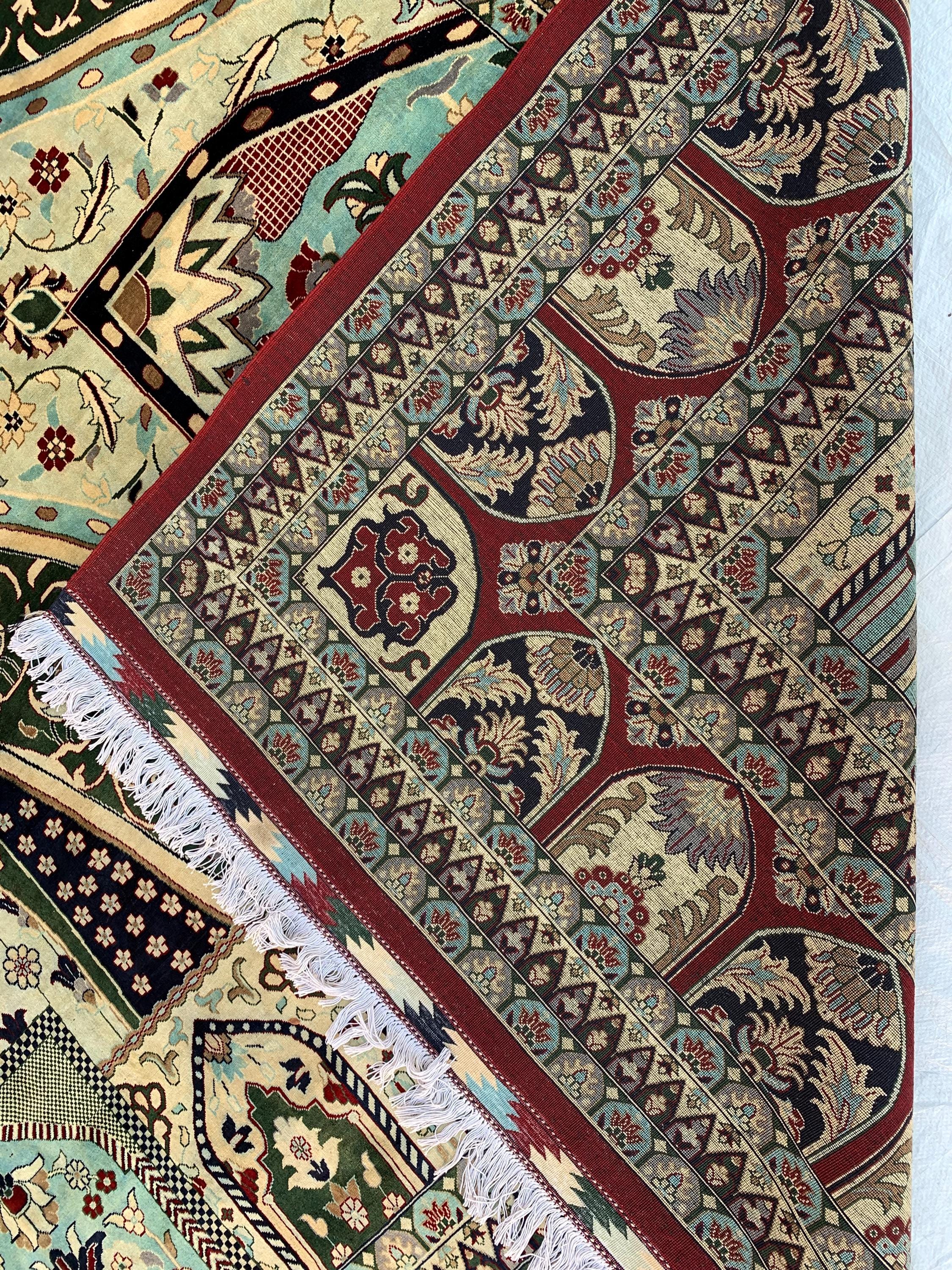 14x17ft Large Afghan Rug – Handmade Wool Carpet, Blue Green Cream Burgundy Colors, Oversized Oriental Rug, Traditional Geometric Floor Decor