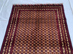 5x7ft Hoja Roshnai Beljik Rug – Handwoven Afghan Area Rug in Burgundy, Cream & Black – Geometric Repeating Pattern – Tribal Wool Carpet