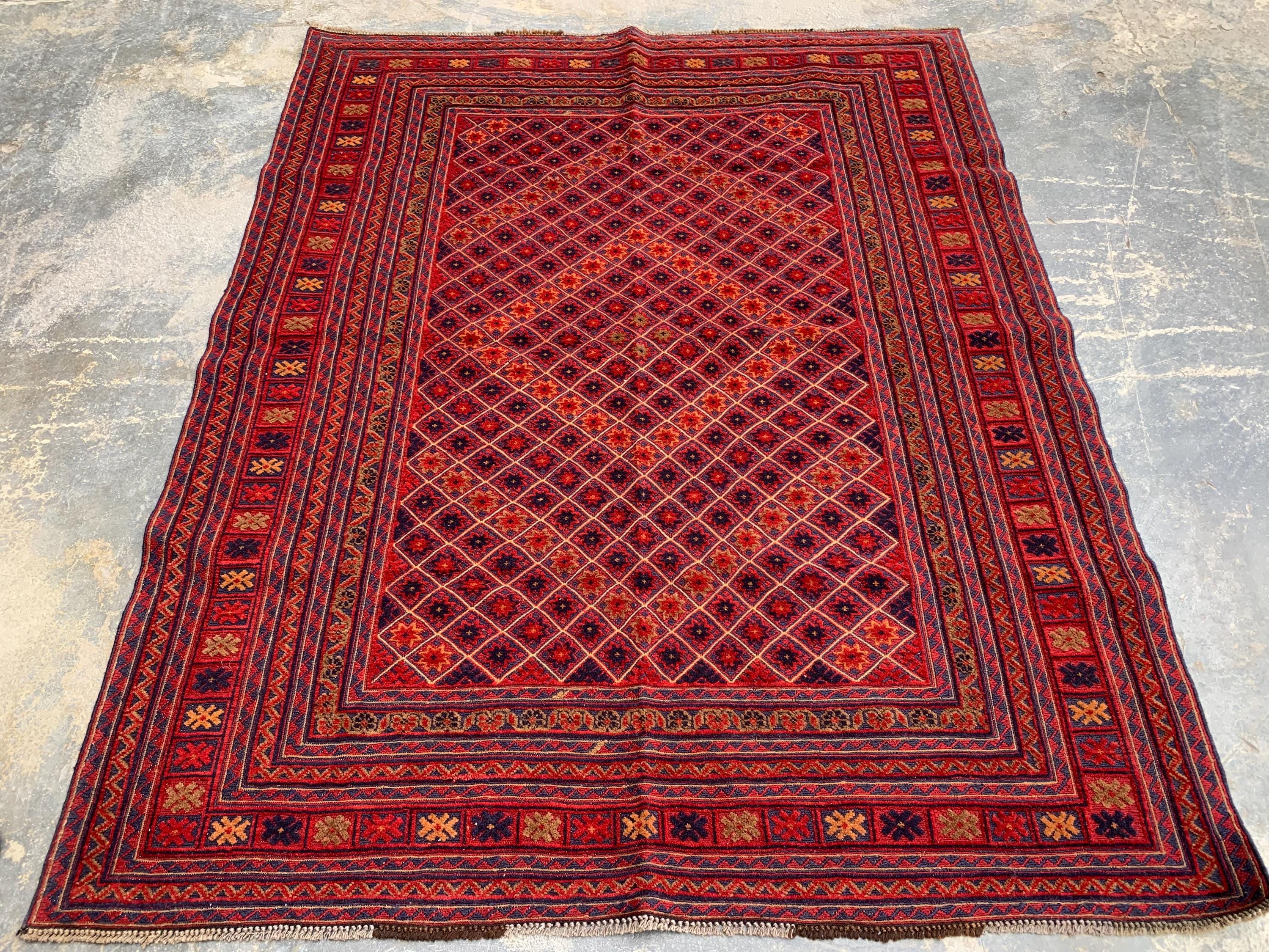 5x6ft, Flatweave Vintage Terracotta Kilim Rug, Turkmen Wool Rug, Afghan Geometric Rug, Living room rug, Bedroom rug, Farmhouse rug 185x150cm