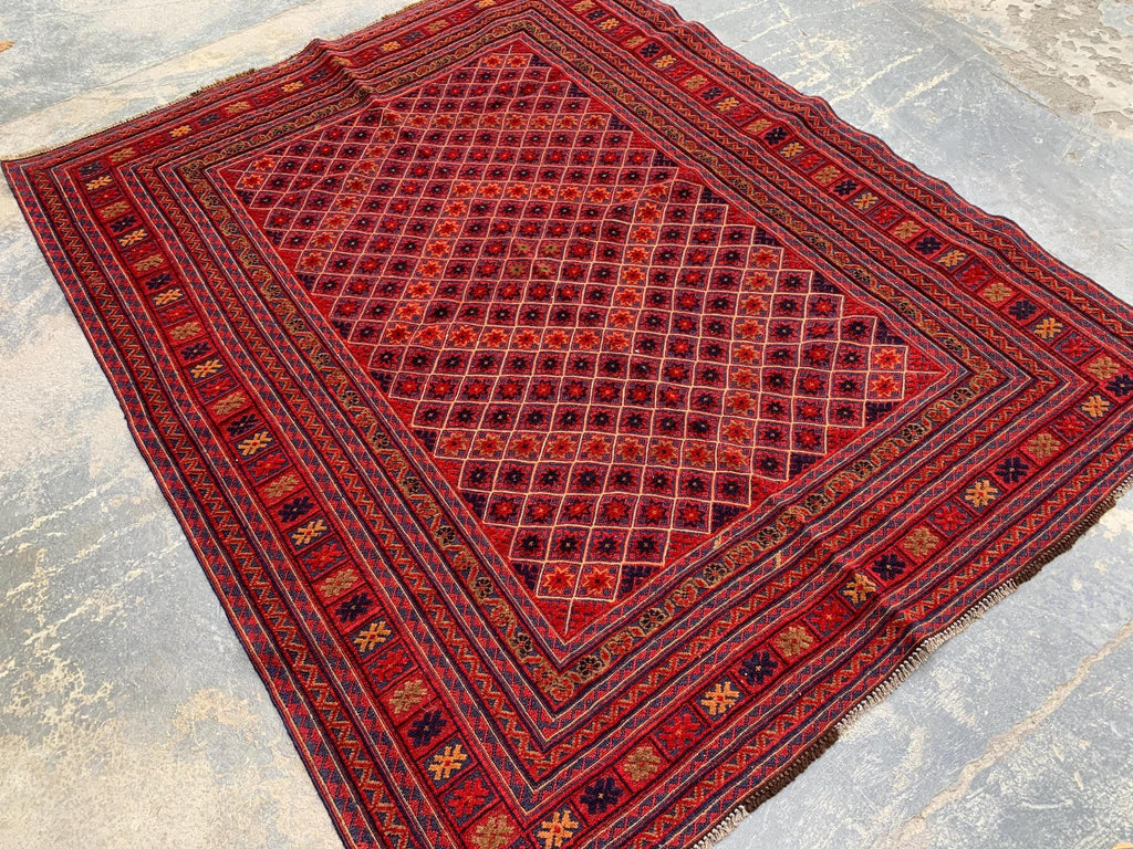 5x6ft, Flatweave Vintage Terracotta Kilim Rug, Turkmen Wool Rug, Afghan Geometric Rug, Living room rug, Bedroom rug, Farmhouse rug 185x150cm