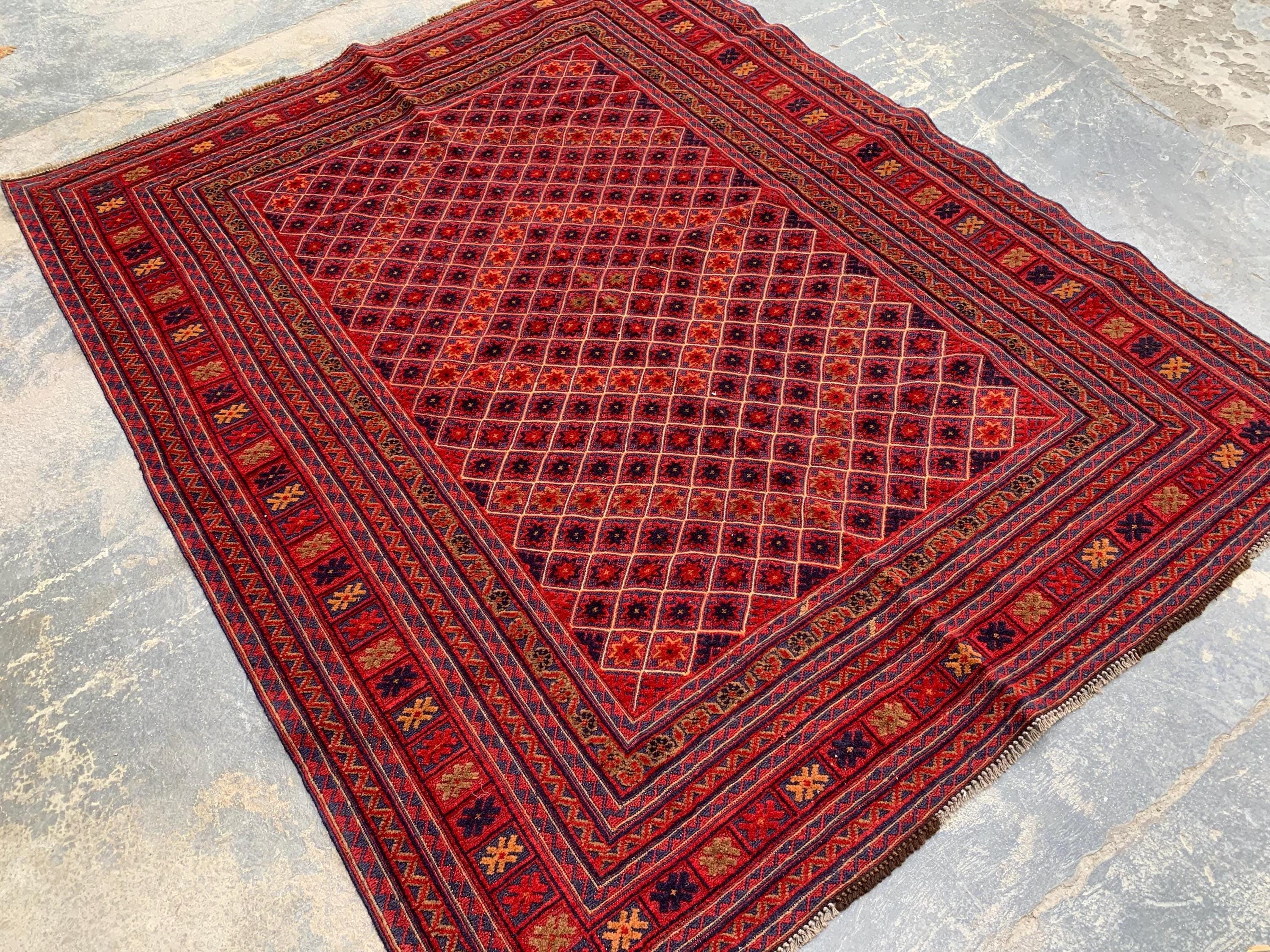 5x6ft, Flatweave Vintage Terracotta Kilim Rug, Turkmen Wool Rug, Afghan Geometric Rug, Living room rug, Bedroom rug, Farmhouse rug 185x150cm