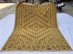 5.4x5ft, Flatweave Golden Yellow Kilim Rug, Turkmen Wool Rug, Afghan Handwoven Rug, Living Room Rug, Bedroom Rug, Farmhouse Rug 167x154 cm