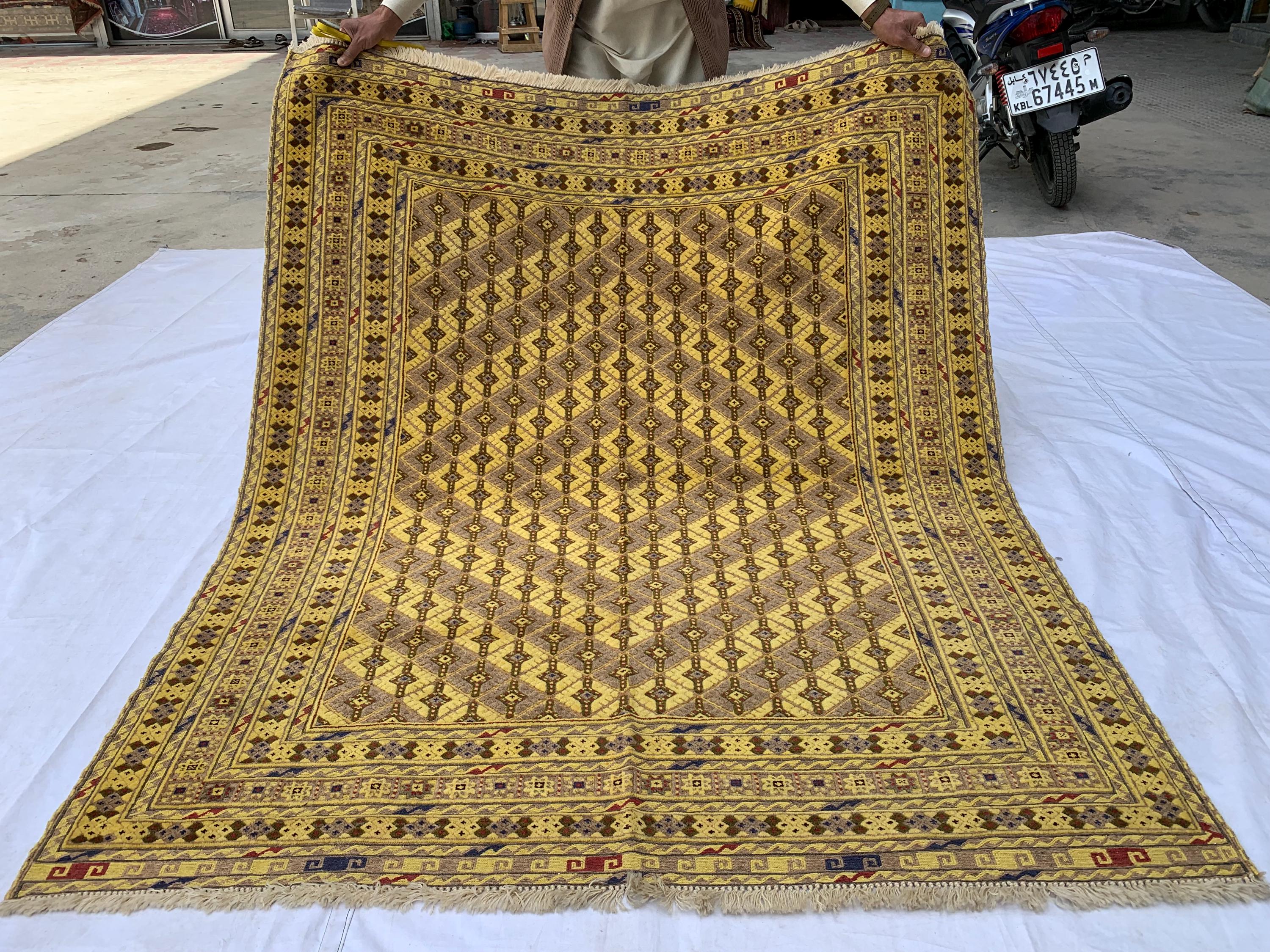 5.4x5ft, Flatweave Golden Yellow Kilim Rug, Turkmen Wool Rug, Afghan Handwoven Rug, Living Room Rug, Bedroom Rug, Farmhouse Rug 167x154 cm