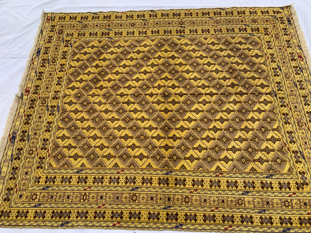 5.4x5ft, Flatweave Golden Yellow Kilim Rug, Turkmen Wool Rug, Afghan Handwoven Rug, Living Room Rug, Bedroom Rug, Farmhouse Rug 167x154 cm