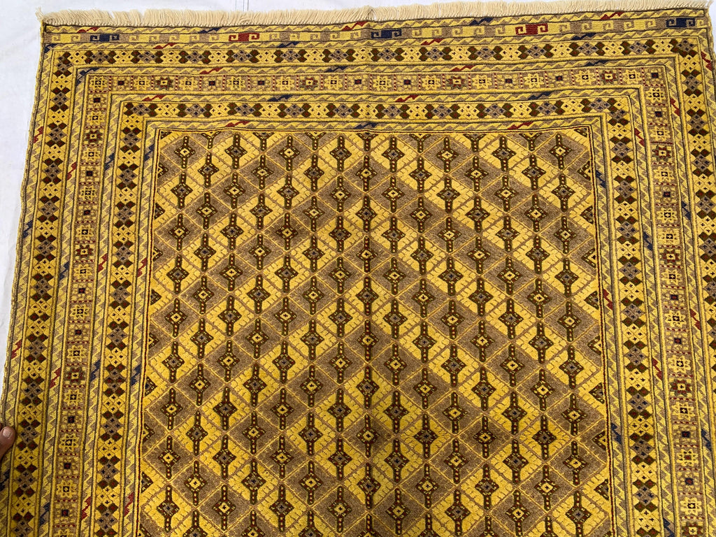 5.4x5ft, Flatweave Golden Yellow Kilim Rug, Turkmen Wool Rug, Afghan Handwoven Rug, Living Room Rug, Bedroom Rug, Farmhouse Rug 167x154 cm