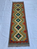 2x7 Hallway Rug, Afghan Handmade Kilim Rug, Turkmen Flatweave Wool Area Rug, Vegetable Dyed Rug, Kilim narrow rug, entryway rug 212x63 cm