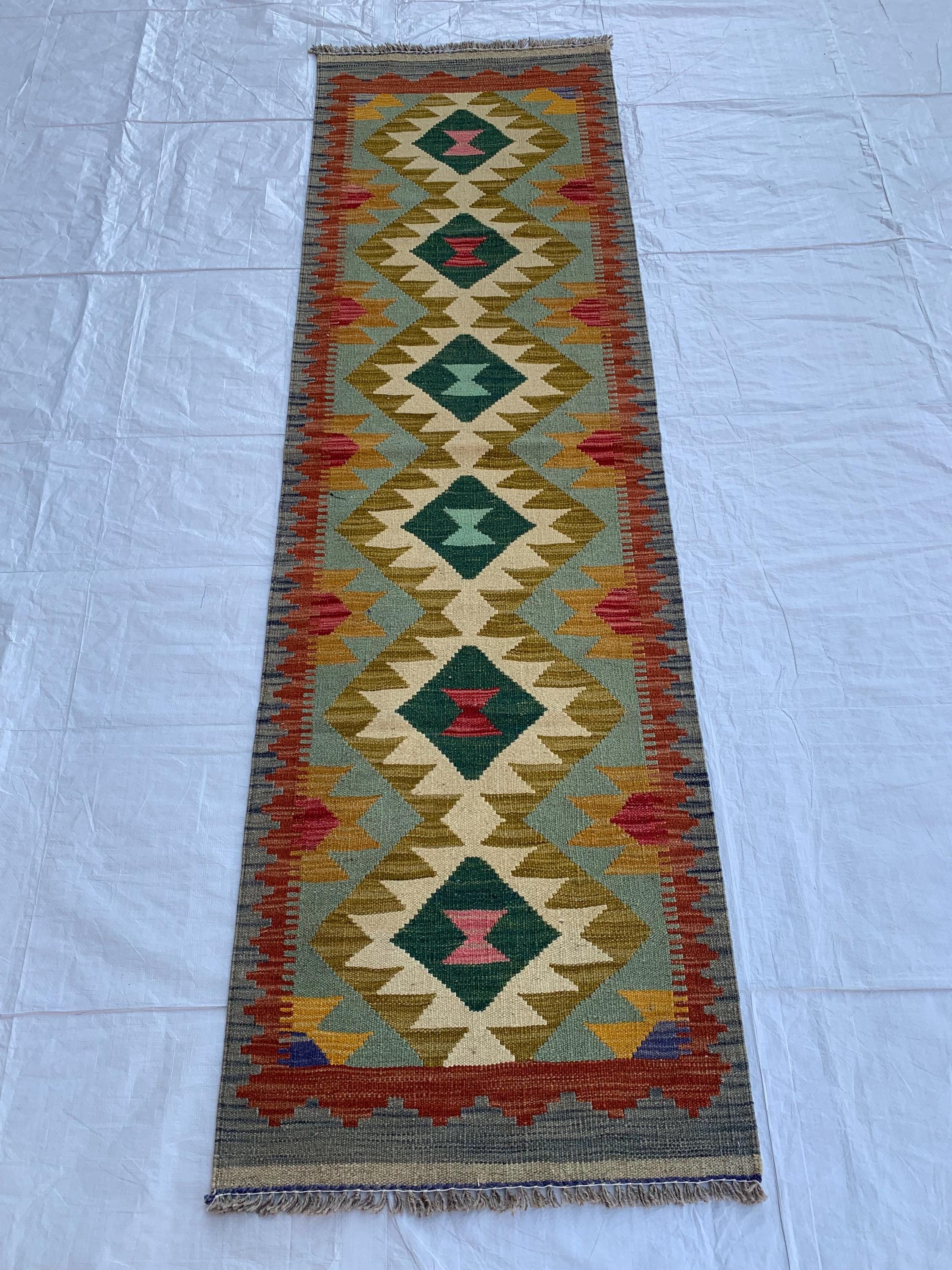 2x7 Hallway Rug, Afghan Handmade Kilim Rug, Turkmen Flatweave Wool Area Rug, Vegetable Dyed Rug, Kilim narrow rug, entryway rug 212x63 cm