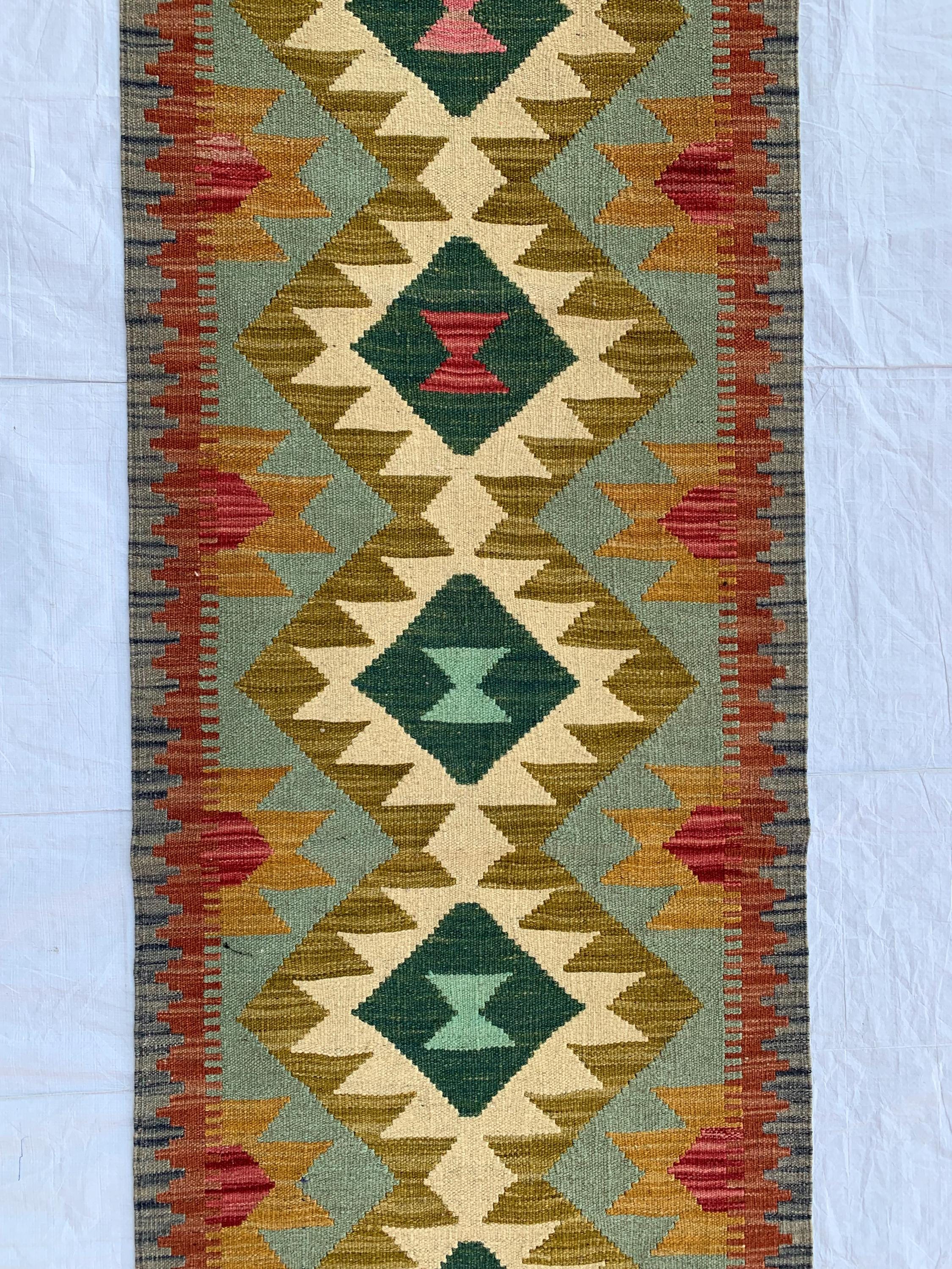 2x7 Hallway Rug, Afghan Handmade Kilim Rug, Turkmen Flatweave Wool Area Rug, Vegetable Dyed Rug, Kilim narrow rug, entryway rug 212x63 cm