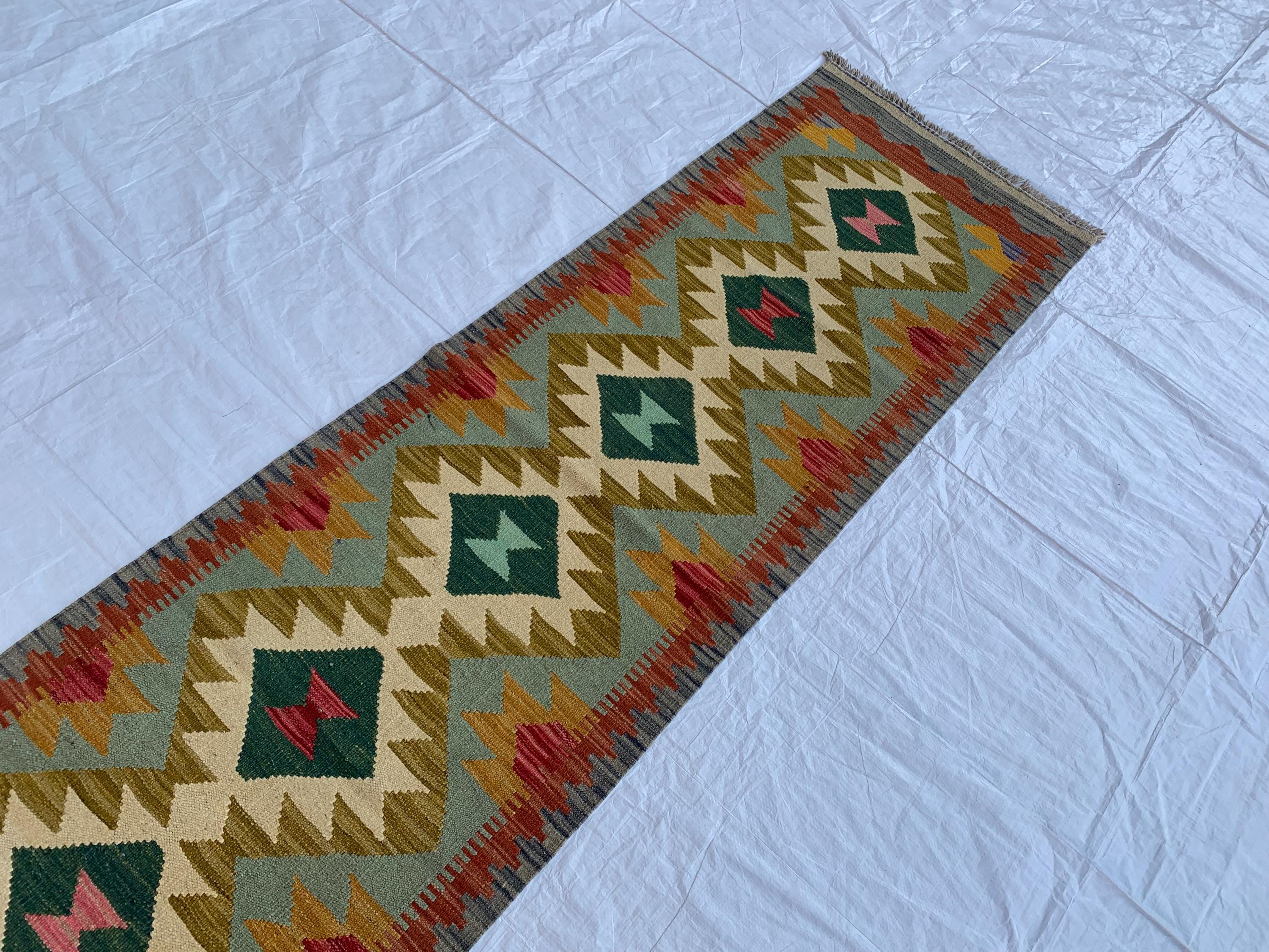 2x7 Hallway Rug, Afghan Handmade Kilim Rug, Turkmen Flatweave Wool Area Rug, Vegetable Dyed Rug, Kilim narrow rug, entryway rug 212x63 cm