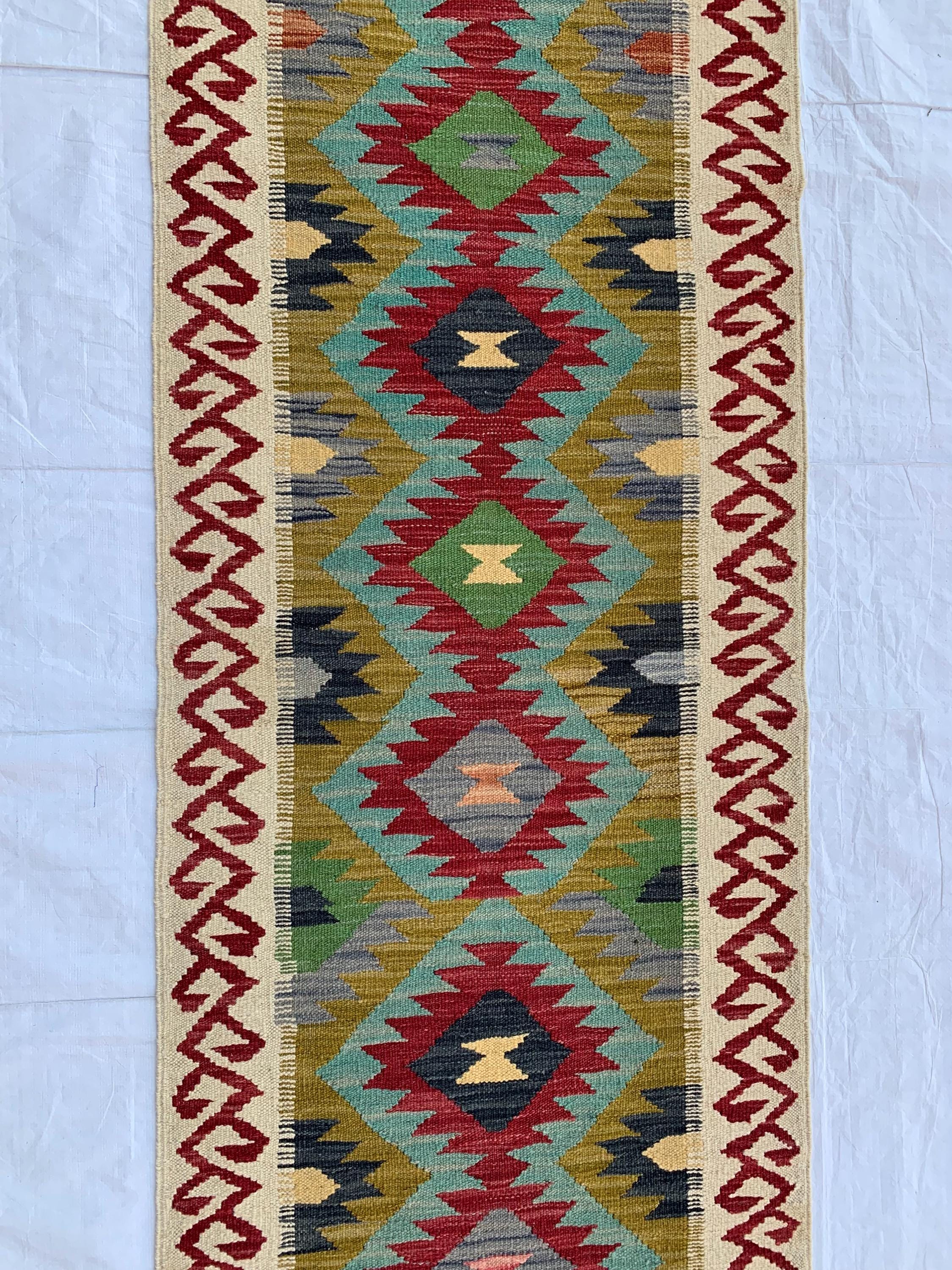 2x6ft, Flatweave Kilim Runner, Afghan Handmade Hallway Rug, Turkmen Wool Area Rug, Vegetable dyed Rug, Narrow Rug Entryway rug 200x67 cm