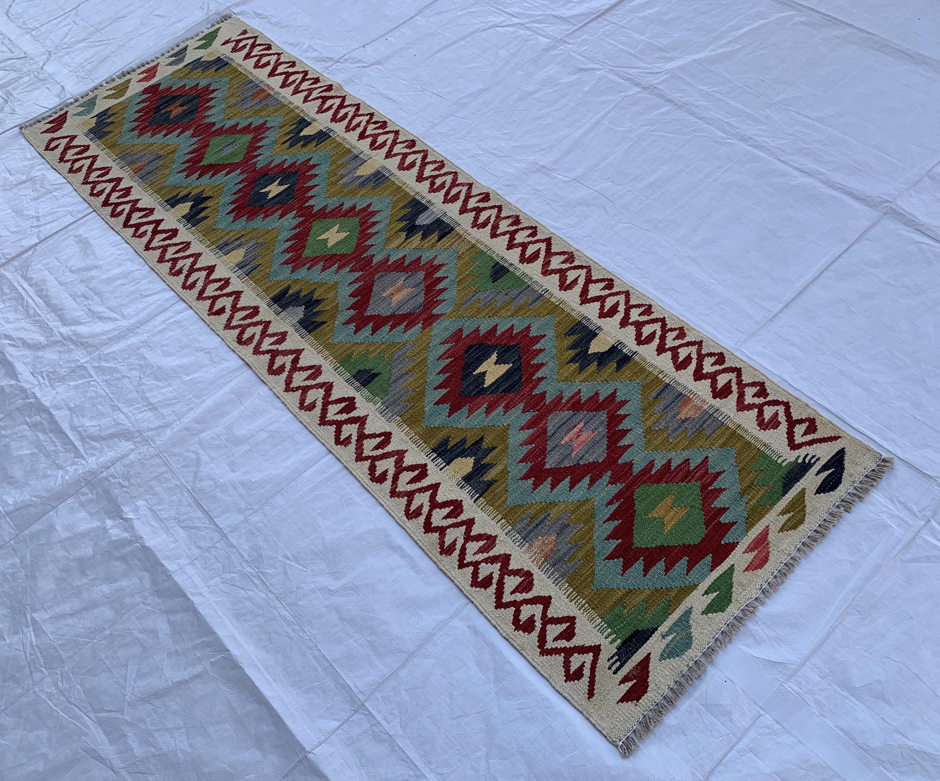 2x6ft, Flatweave Kilim Runner, Afghan Handmade Hallway Rug, Turkmen Wool Area Rug, Vegetable dyed Rug, Narrow Rug Entryway rug 200x67 cm