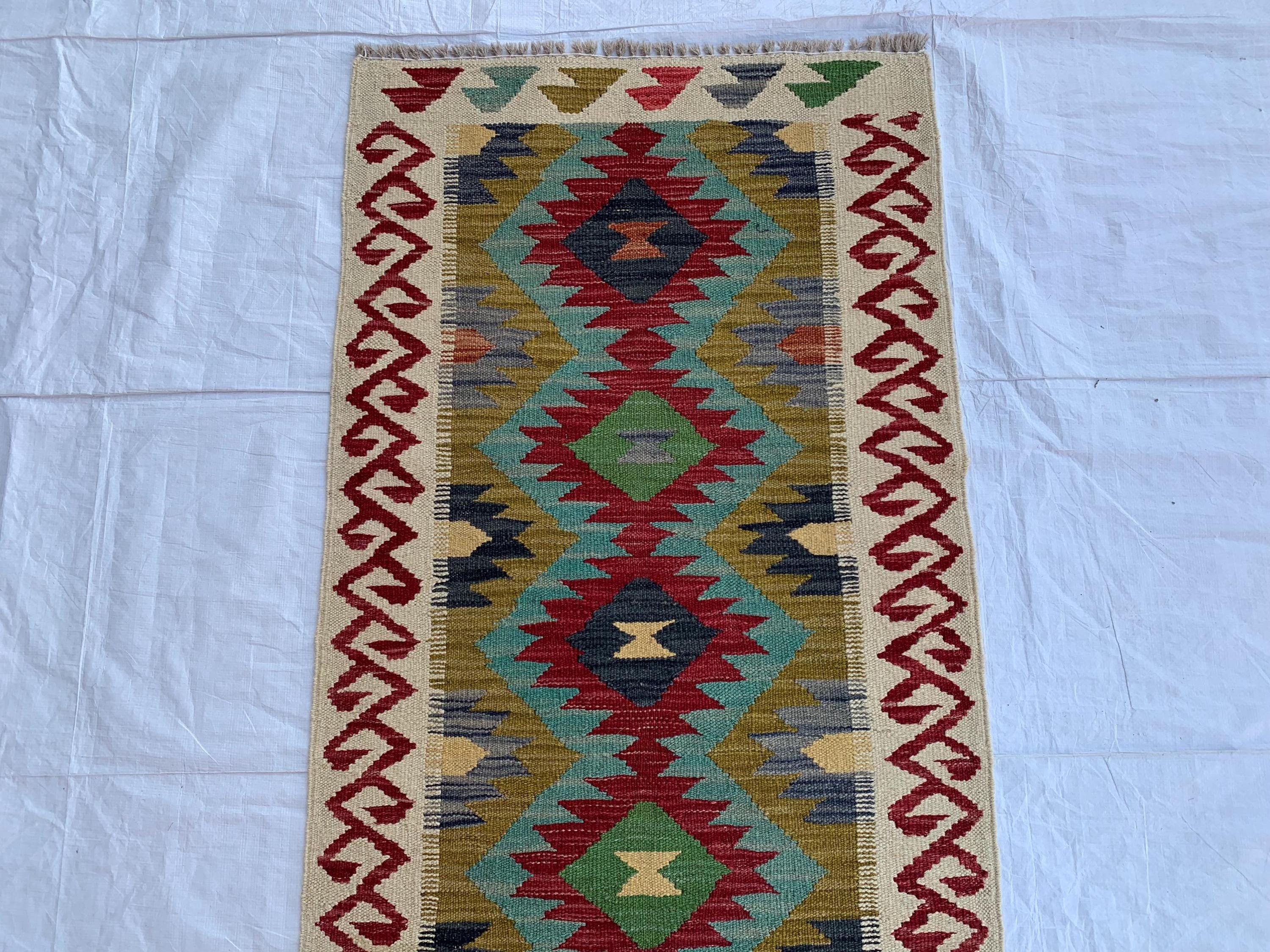 2x6ft, Flatweave Kilim Runner, Afghan Handmade Hallway Rug, Turkmen Wool Area Rug, Vegetable dyed Rug, Narrow Rug Entryway rug 200x67 cm