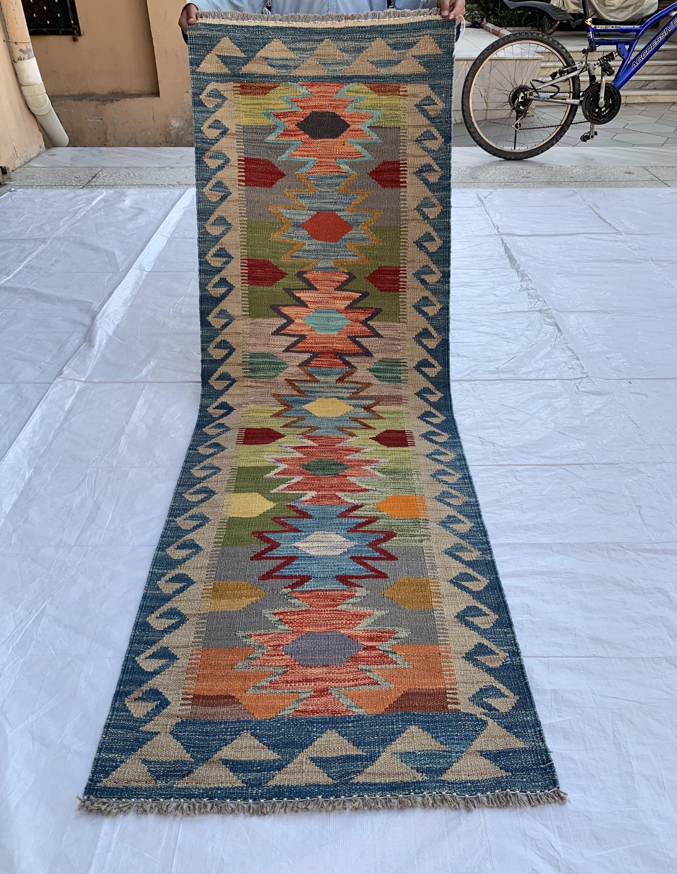 Flatweave Afghan Handmade Hallway Kilim Runner, Turkmen Traditional Wool Area Rug, Vegetable Dyed Rug, Rug for Kitchen, Entryway Rug 197x65