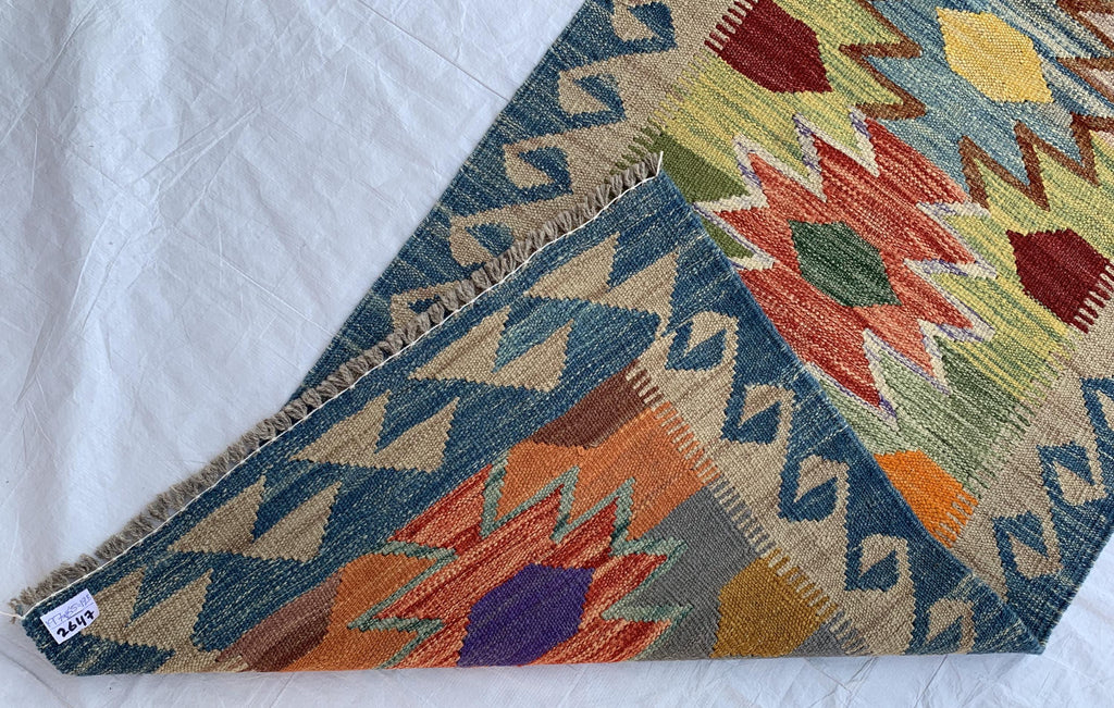 Flatweave Afghan Handmade Hallway Kilim Runner, Turkmen Traditional Wool Area Rug, Vegetable Dyed Rug, Rug for Kitchen, Entryway Rug 197x65