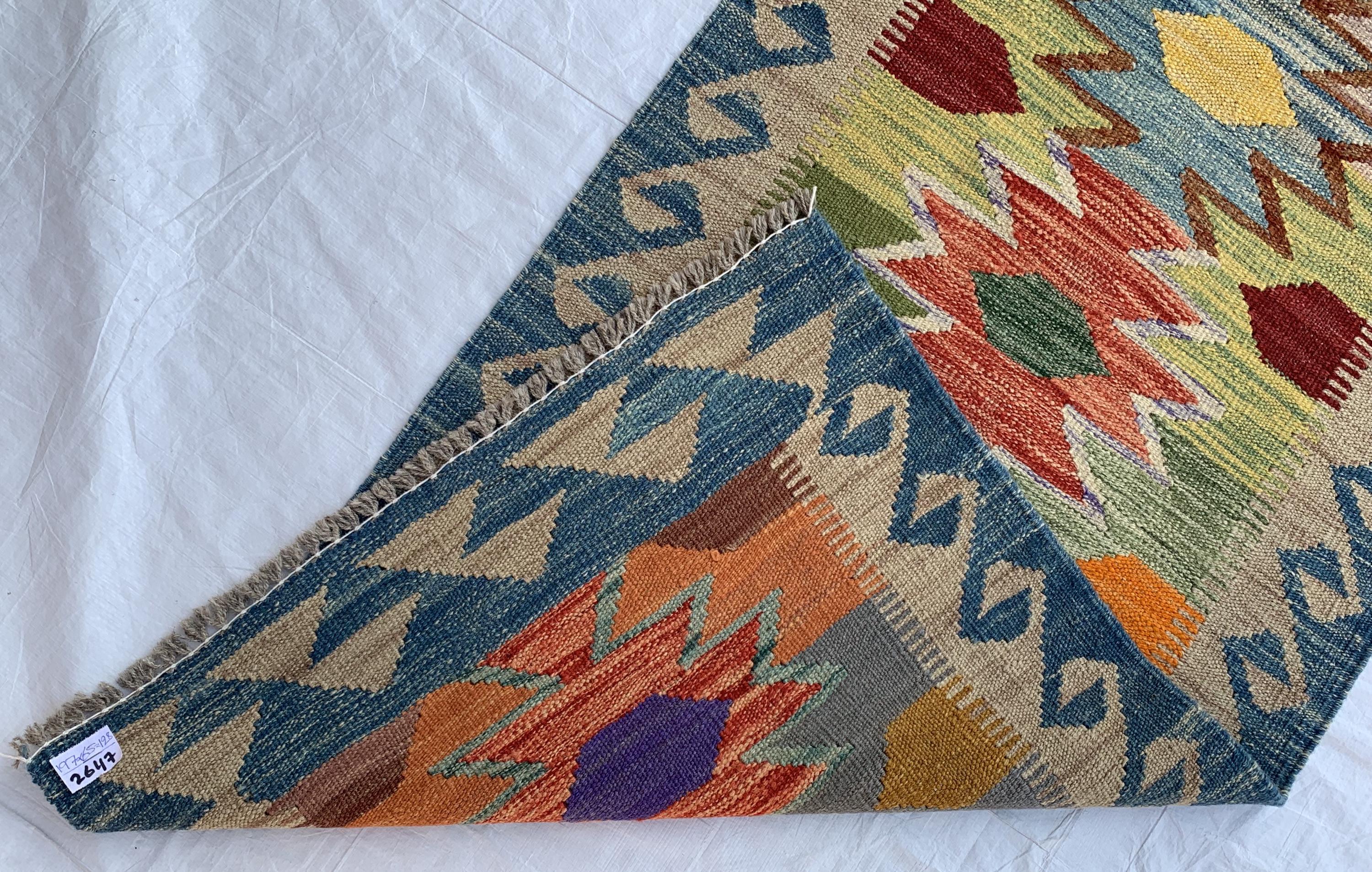 Flatweave Afghan Handmade Hallway Kilim Runner, Turkmen Traditional Wool Area Rug, Vegetable Dyed Rug, Rug for Kitchen, Entryway Rug 197x65