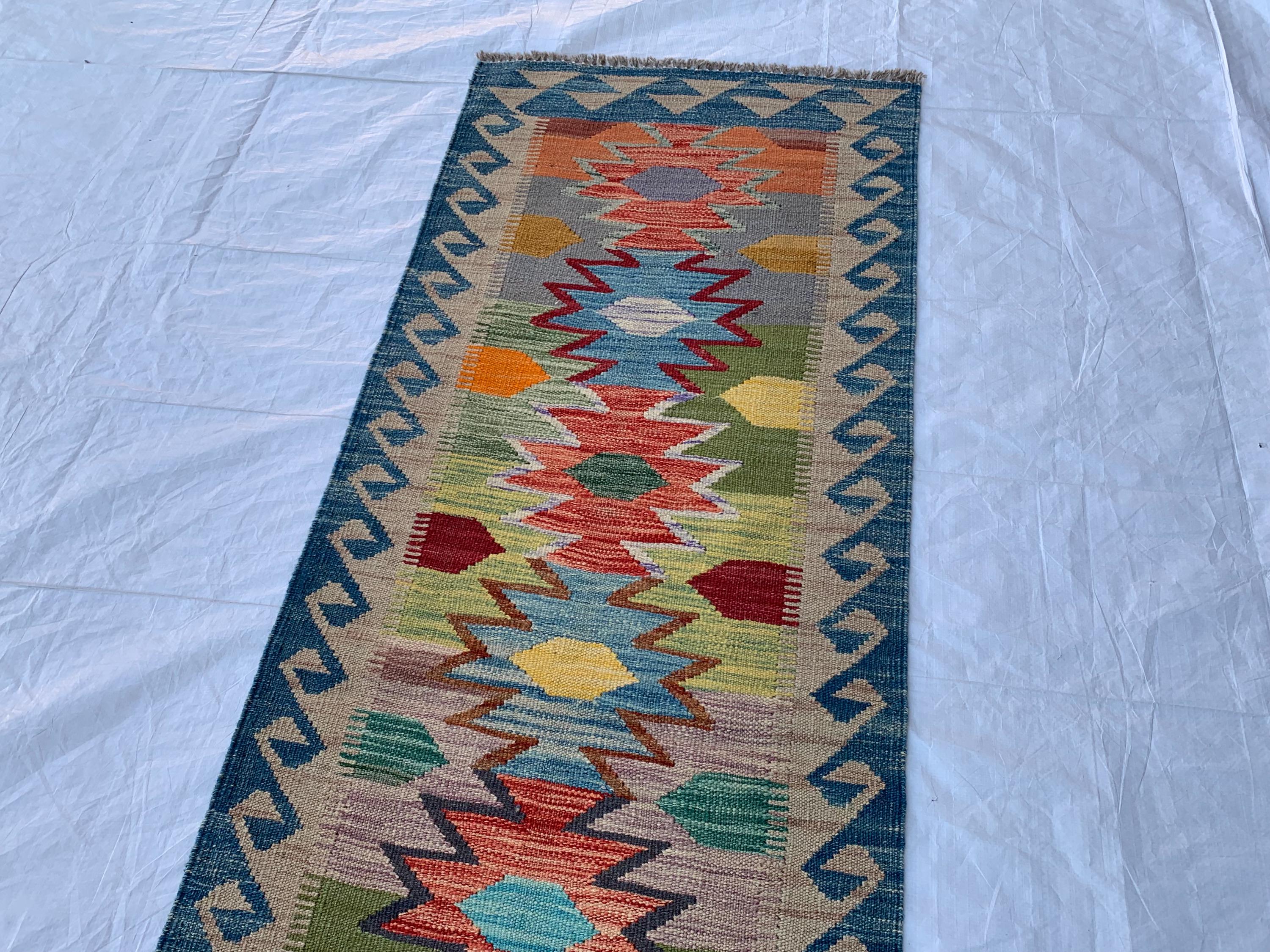 Flatweave Afghan Handmade Hallway Kilim Runner, Turkmen Traditional Wool Area Rug, Vegetable Dyed Rug, Rug for Kitchen, Entryway Rug 197x65