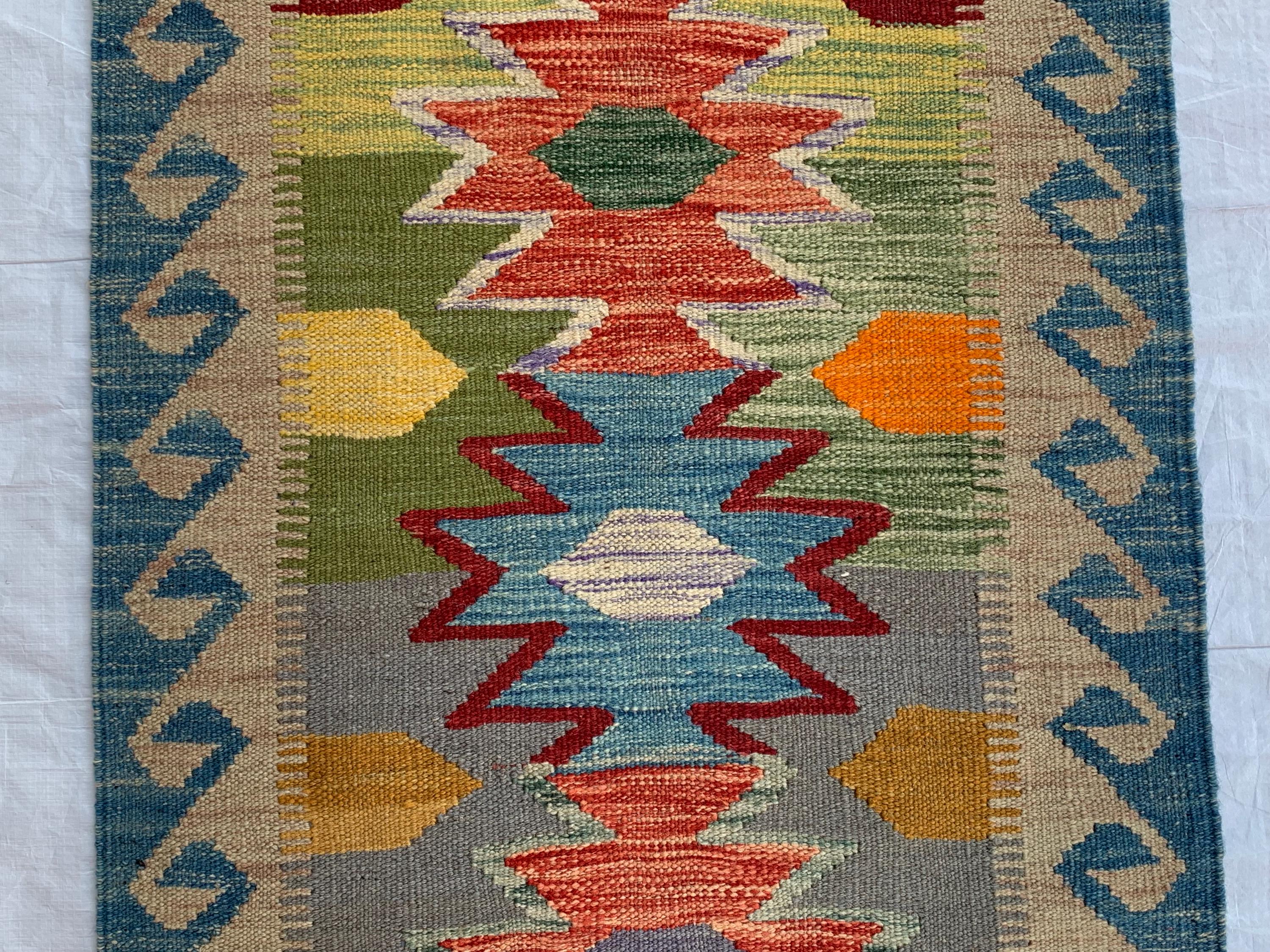 Flatweave Afghan Handmade Hallway Kilim Runner, Turkmen Traditional Wool Area Rug, Vegetable Dyed Rug, Rug for Kitchen, Entryway Rug 197x65