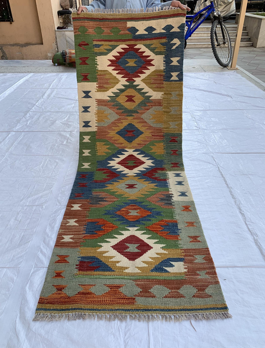 2x6ft, Turkmen Handmade Afghan Wool Chobi Kilim, Flatweave Hallway Runner Rug, Vegetable Dyed Rug, Multi Color Kilim, for Entryway 187x67 cm