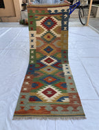 2x6ft, Turkmen Handmade Afghan Wool Chobi Kilim, Flatweave Hallway Runner Rug, Vegetable Dyed Rug, Multi Color Kilim, for Entryway 187x67 cm