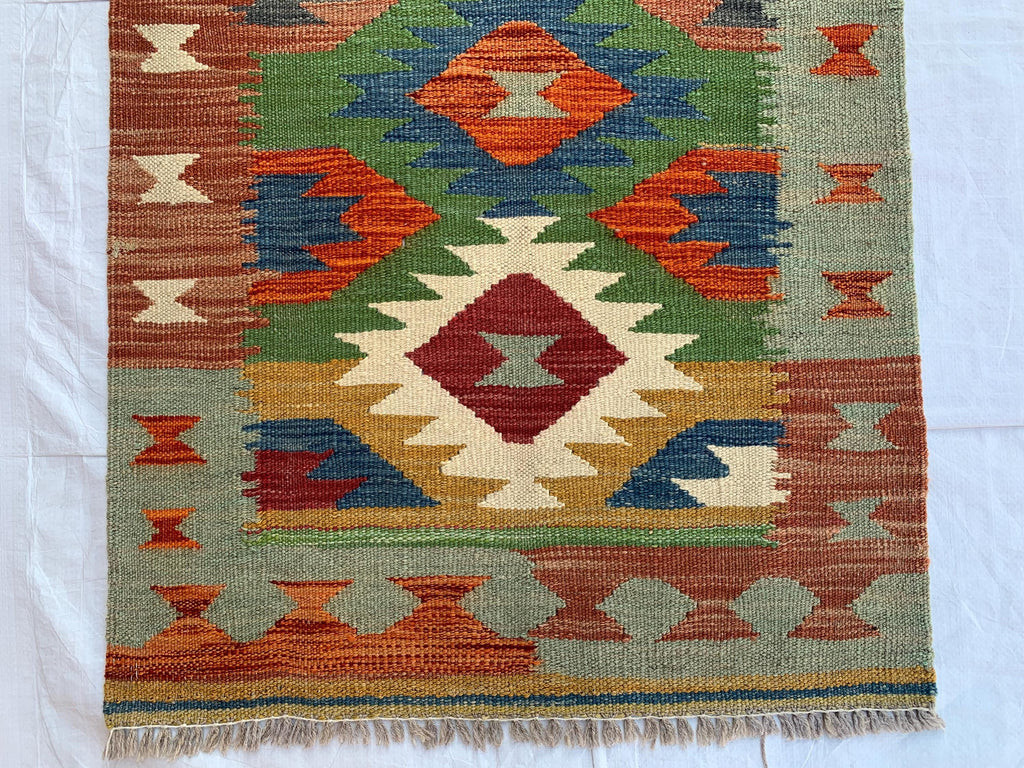 2x6ft, Turkmen Handmade Afghan Wool Chobi Kilim, Flatweave Hallway Runner Rug, Vegetable Dyed Rug, Multi Color Kilim, for Entryway 187x67 cm