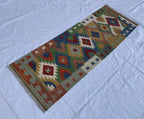2x6ft, Turkmen Handmade Afghan Wool Chobi Kilim, Flatweave Hallway Runner Rug, Vegetable Dyed Rug, Multi Color Kilim, for Entryway 187x67 cm