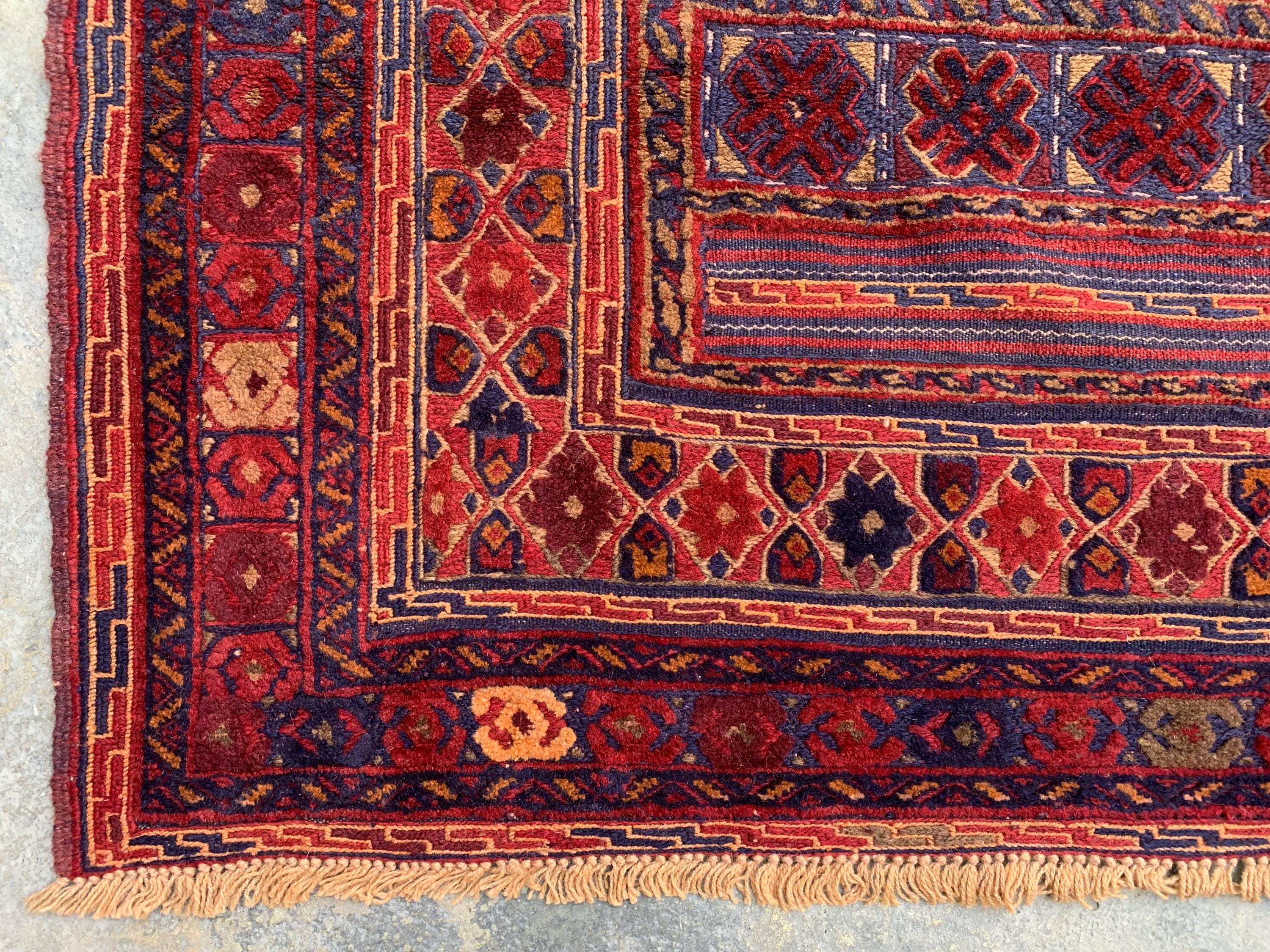 6x10ft Vintage Afghan Kilim Rug– Turkmen Handwoven Tribal Wool Area Rug | Red & Navy Oriental Geometric Carpet |Boho Farmhouse Decor 294x190