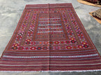7x9ft, Kilim Rug –Turkmen Handwoven Wool Area Rug – Boho Tribal Geometric Carpet– Afghan Flatweave Rug – Large Living Room Decor 278x186 cm