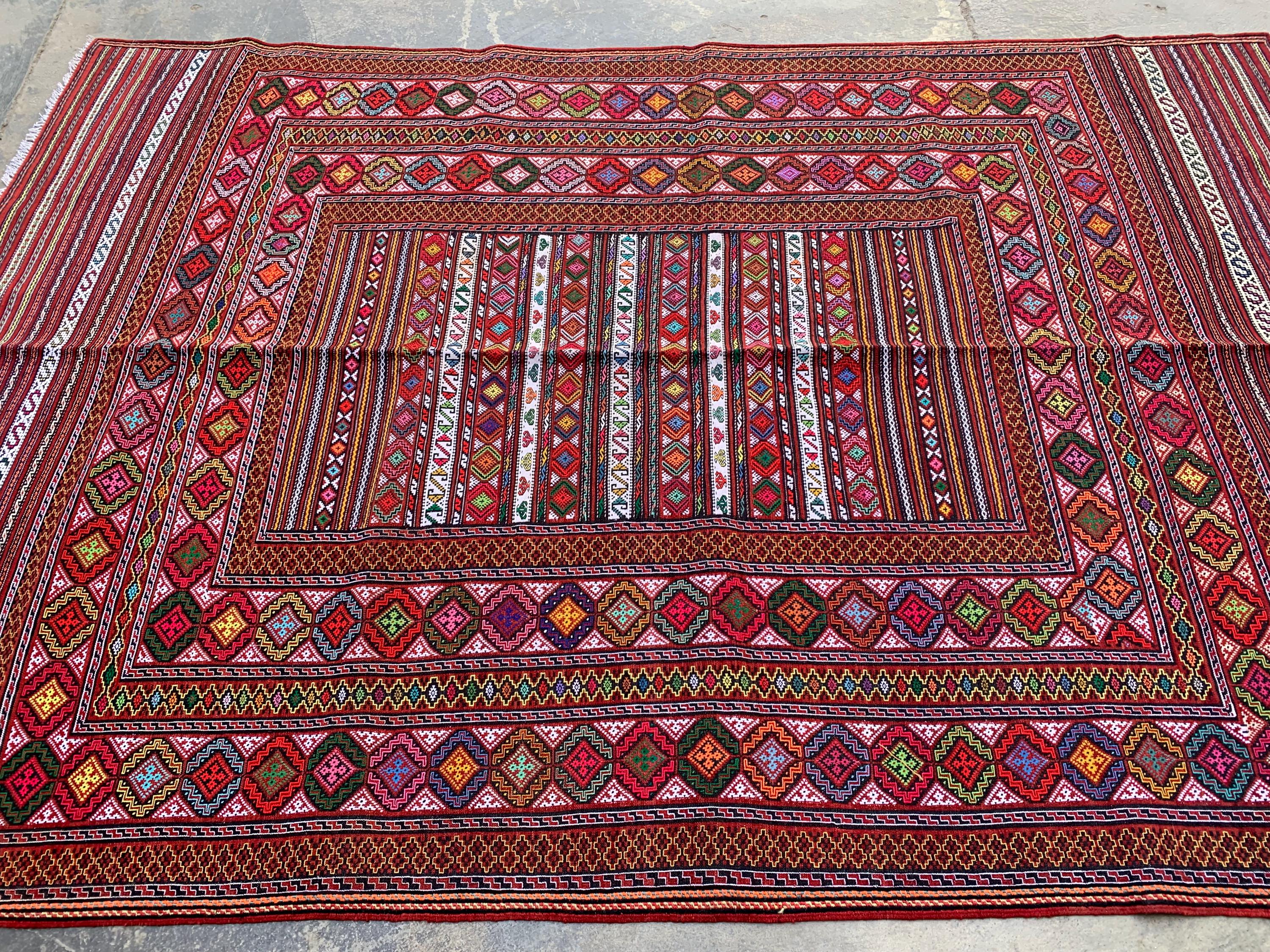 7x9ft, Kilim Rug –Turkmen Handwoven Wool Area Rug – Boho Tribal Geometric Carpet– Afghan Flatweave Rug – Large Living Room Decor 278x186 cm