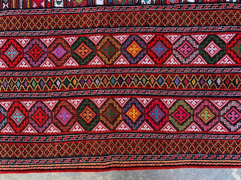 7x9ft, Kilim Rug –Turkmen Handwoven Wool Area Rug – Boho Tribal Geometric Carpet– Afghan Flatweave Rug – Large Living Room Decor 278x186 cm