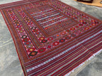 7x9ft, Kilim Rug –Turkmen Handwoven Wool Area Rug – Boho Tribal Geometric Carpet– Afghan Flatweave Rug – Large Living Room Decor 278x186 cm