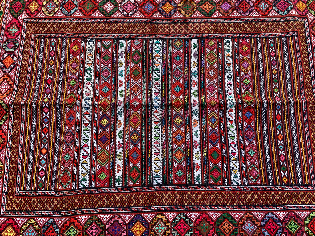 7x9ft, Kilim Rug –Turkmen Handwoven Wool Area Rug – Boho Tribal Geometric Carpet– Afghan Flatweave Rug – Large Living Room Decor 278x186 cm